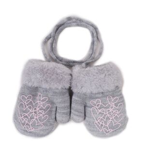 Yo!club téli kesztyű 12 cm - szürke/rózsaszín szívecskék 119701355 - Yoclub