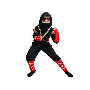 Brave Ninja jelmez gyerekeknek, fekete és piros ninja ruha maszkkal és kapucnival, 130/140 cm méret - Ninja