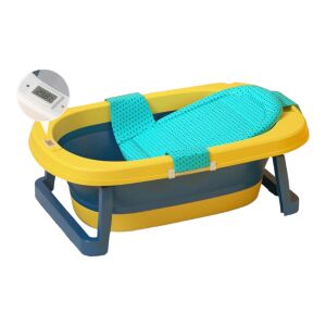 Cadita pliabila CD03 cu suport si termometru, pentru bebelusi, galben cu verde 141538793 - Baie și îngrijire pentru bebeluși