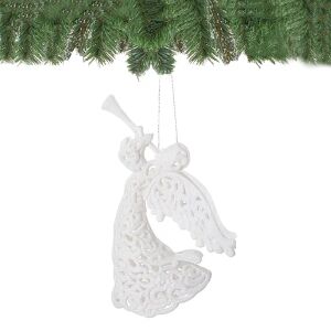 Törhetetlen fehér csillámos karácsonyfadísz 16,5 cm akasztóval 119774983 - Karácsonyfadísz