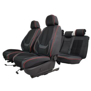 Citroen C4 Grand Picasso Victoria  Méretezett Üléshuzat Bőr/Szövet -Piros/Fekete- Komplett Garnitúra