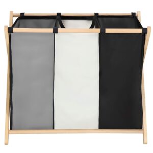 Springos 3-Fach Wäschekorb mit Holzrahmen - Wäschekörbe
