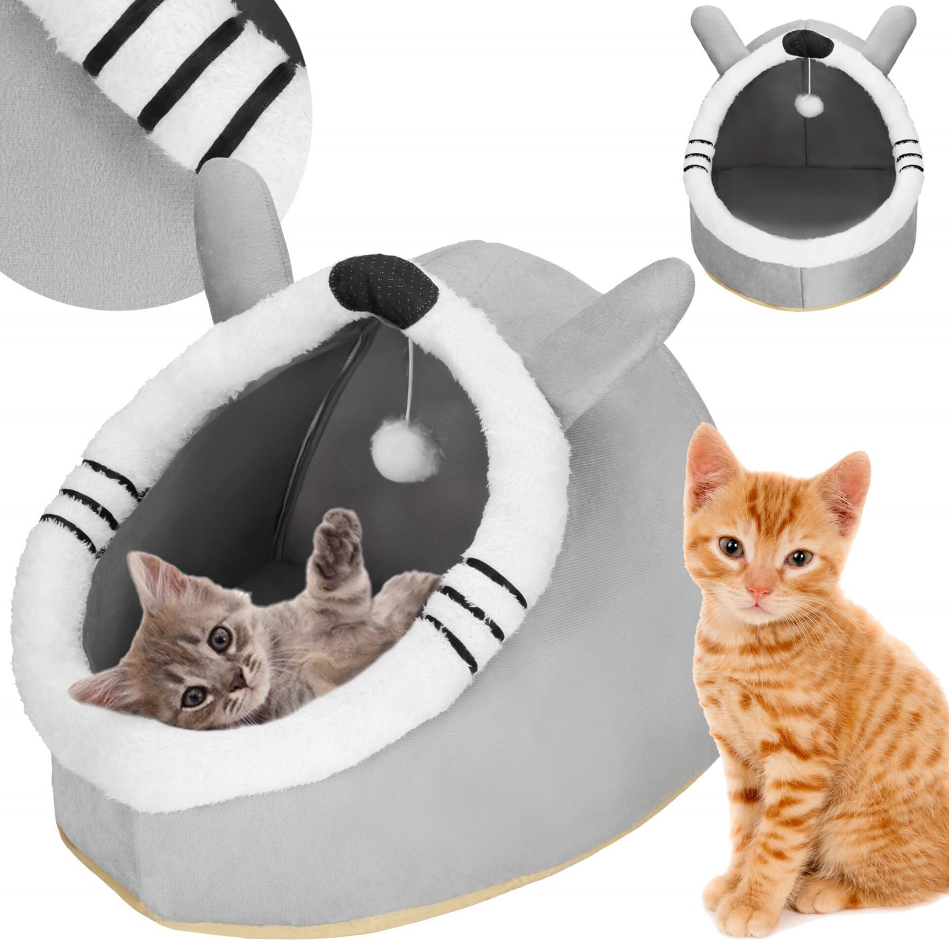 Springos puha Macska fekhely 42x44x35cm - Szürke, Fehér