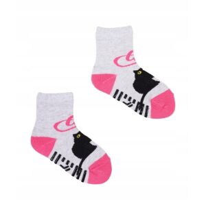 Yoclub ABS csúszásgátlós zokni 20/22 - szürke/rózsaszín/fekete cica 119845601 - Yoclub