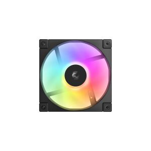 DeepCool FD12 ARGB 12cm PC ventilátor, fekete, elülső nézet, RGB világítás - DeepCool