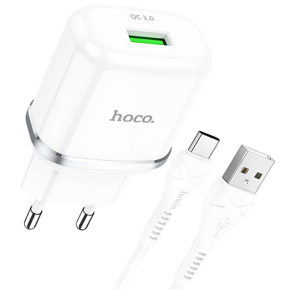 Încărcător rapid de rețea Hoco N3 cu cablu tip C USB 3A QC3.0 alb