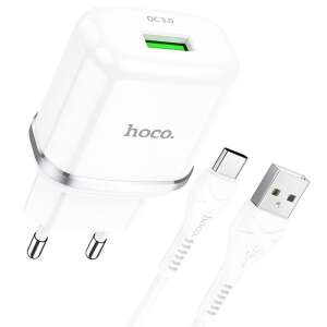 Hoco N3 fehér USB gyors töltőfej + Type-C adatkábel 1M 3A 18W