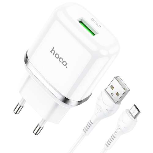 Hoco N3 fehér USB gyors töltőfej micro USB adatkábellel, 1M, 3A, 18W