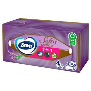 Zewa Softis Lavendel 3-in-1 4-lagiges Papiertaschentücher, 80 Stück Box - Zewa