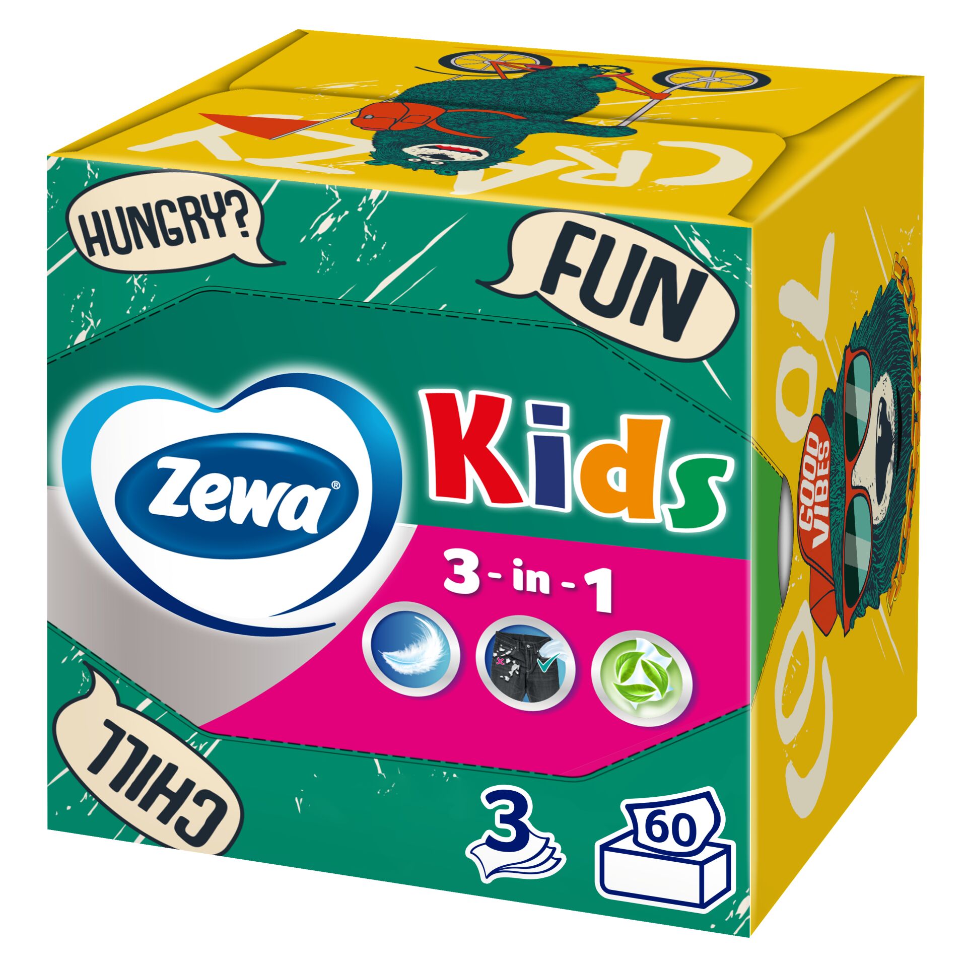 E-shop Zewa Kids nevoňavé 3-vrstvové papierové vreckovky 60ks