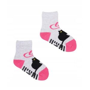 Yoclub ABS csúszásgátlós zokni 20/22 - szürke/rózsaszín/fekete cica 119865619 - Yoclub