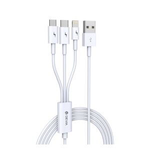 DEVIA adatkábel 3in1 USB - lightning/microUSB/Type-C, 120cm, FEHÉR 119866011 - USB kábel