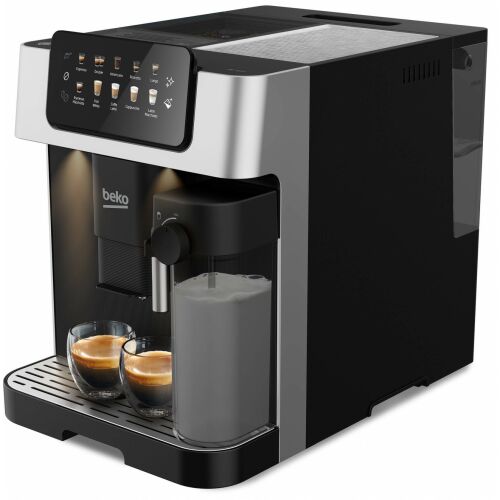 Ekspres automatyczny Beko CaffeExperto CEG7304X, moc 1350 W, ciśnienie 19 barów, pojemność 2 l, ziarna kawy, czarny