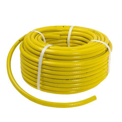 Jolly Flex kerti tömlő, 1/2 hüvelyk, 25 méter, sárga, tekercselt, fehér alapon - Jolly