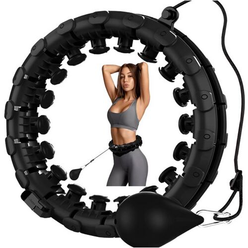 Állítható Karcsúsító hulahopp karika súllyal és fém csapággyal, 40-123 cm, fekete