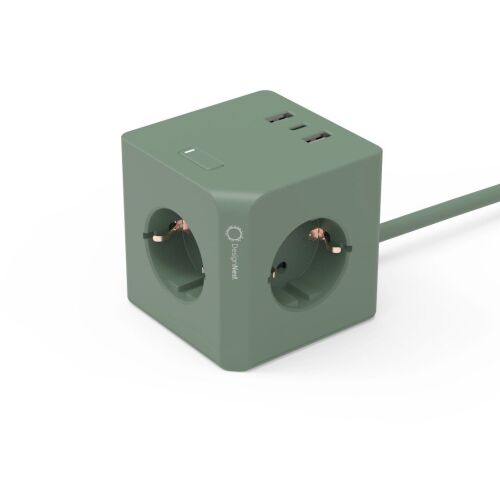 Allocacoc MagnetDock куб за захранване с 4 гнезда и 3 USB порта, зелен цвят