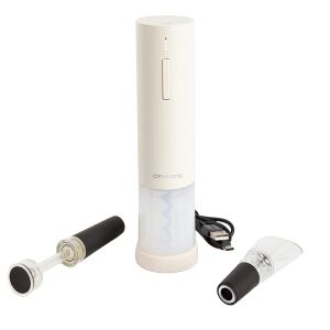 CREATE elektromos dugóhúzó, 4 fokozatú, újratölthető, rozsdamentes acél anyag, autonómia 50 palack, könnyen kezelhető, tartós, dugó vákuumszivattyúval és csepegésgátlóval, krém