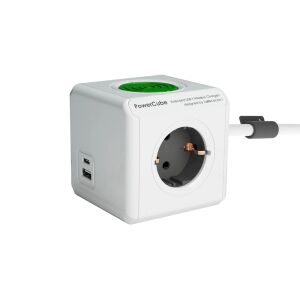 Powercube de la Allocacoc, alb/gri, 3 prize, 2 porturi USB, încărcare wireless, cablu de 1,5 m - Allocacoc Prize