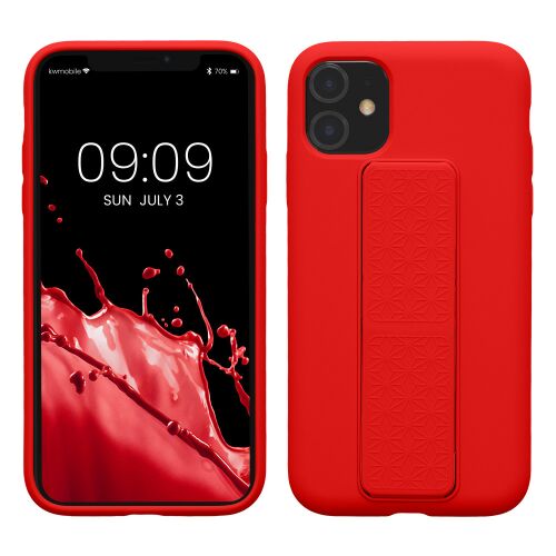 Kwmobile piros szilikon tok Apple iPhone 11-hez állvánnyal és kézi pánttal