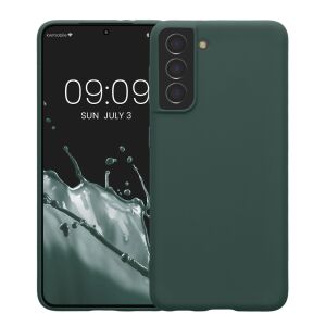 Калъф за телефон Kwmobile Samsung Galaxy S21 в тъмнозелен цвят, предна и задна гледка - Телефонни контакти
