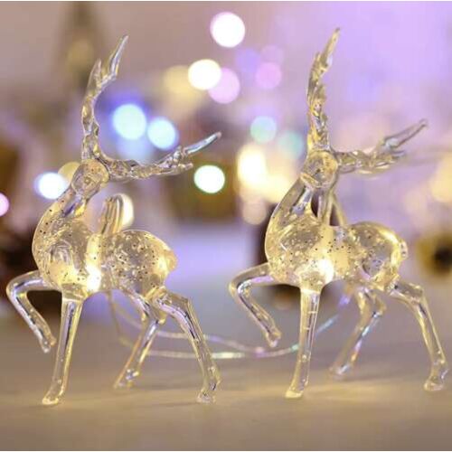Két világító rénszarvasos fényfüzér, meleg fehér karácsonyi fények