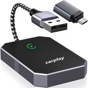 GoBERA® vezeték nélküli autós adapter, Apple CarPlay modul, WiFi 5 GHz, Bluetooth 5.3, AI processzor, IOS 10+ kompatibilis, automatikus csatlakozás, Plug and Play, fekete 119872352 - GoBERA