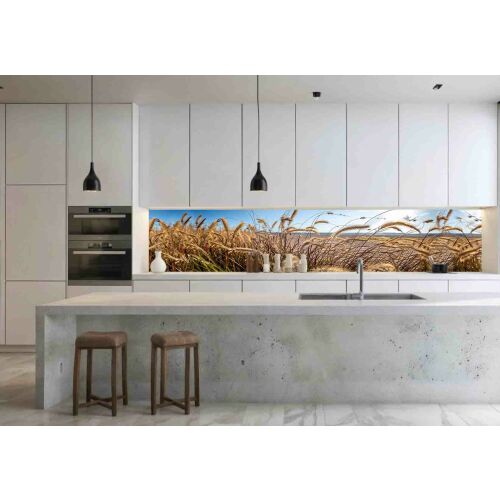 Wallplex Grass konyhai hátfal panel egy modern konyhában felszerelve - Falpanel és falmatrica