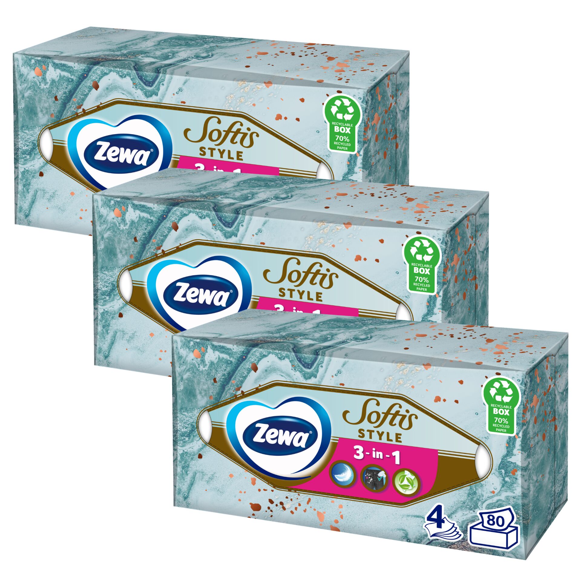 E-shop Zewa Softis Style 4-vrstvové papierové vreckovky 3x80ks