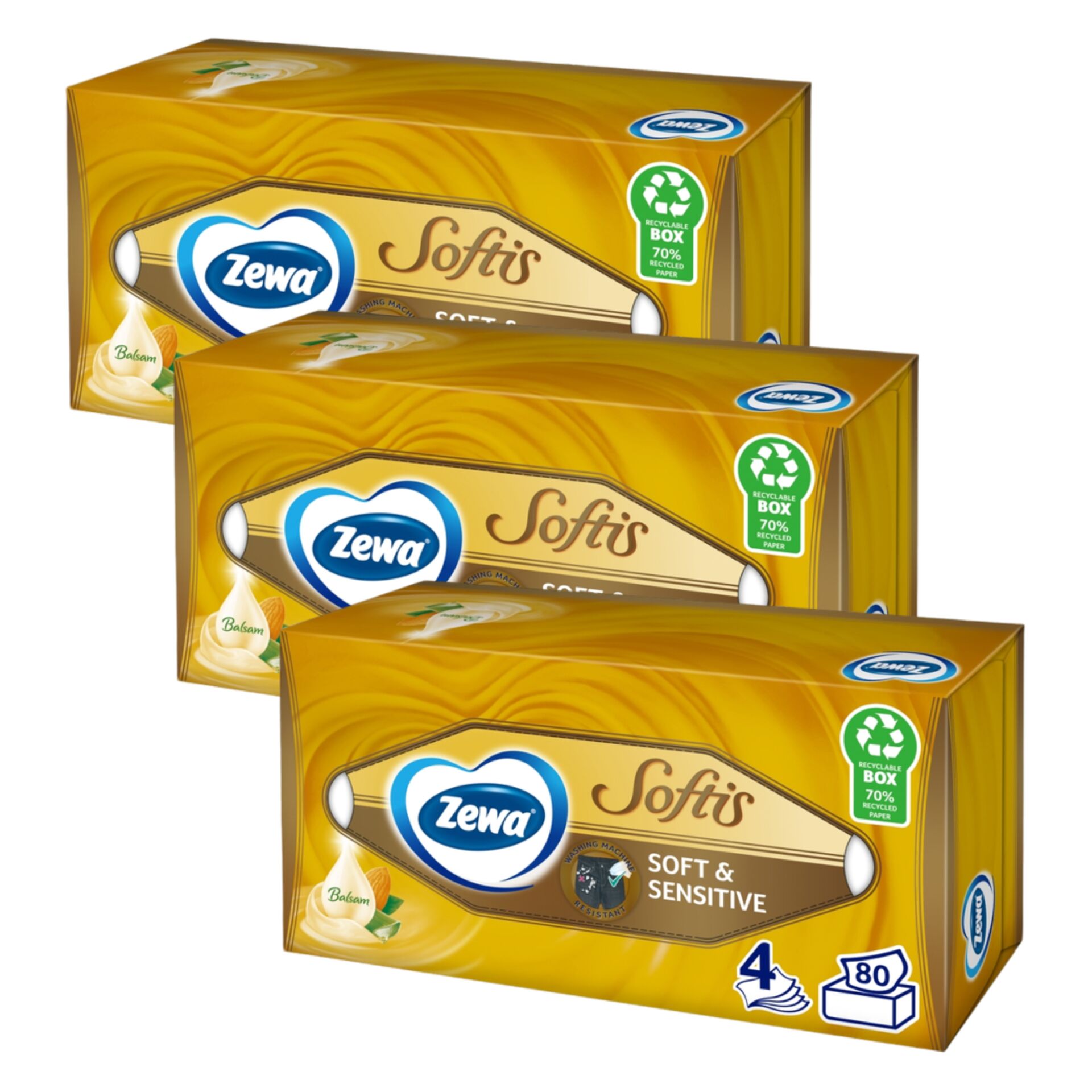 E-shop Zewa Softis Soft&amp;amp;Sensitive 4-vrstvové papierové vreckovky 3x80ks