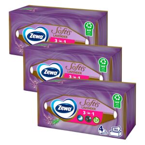 Zewa Softis Lavender 3-в-1 кърпички за лице, пакет от 3 - Домакински хартиени продукти