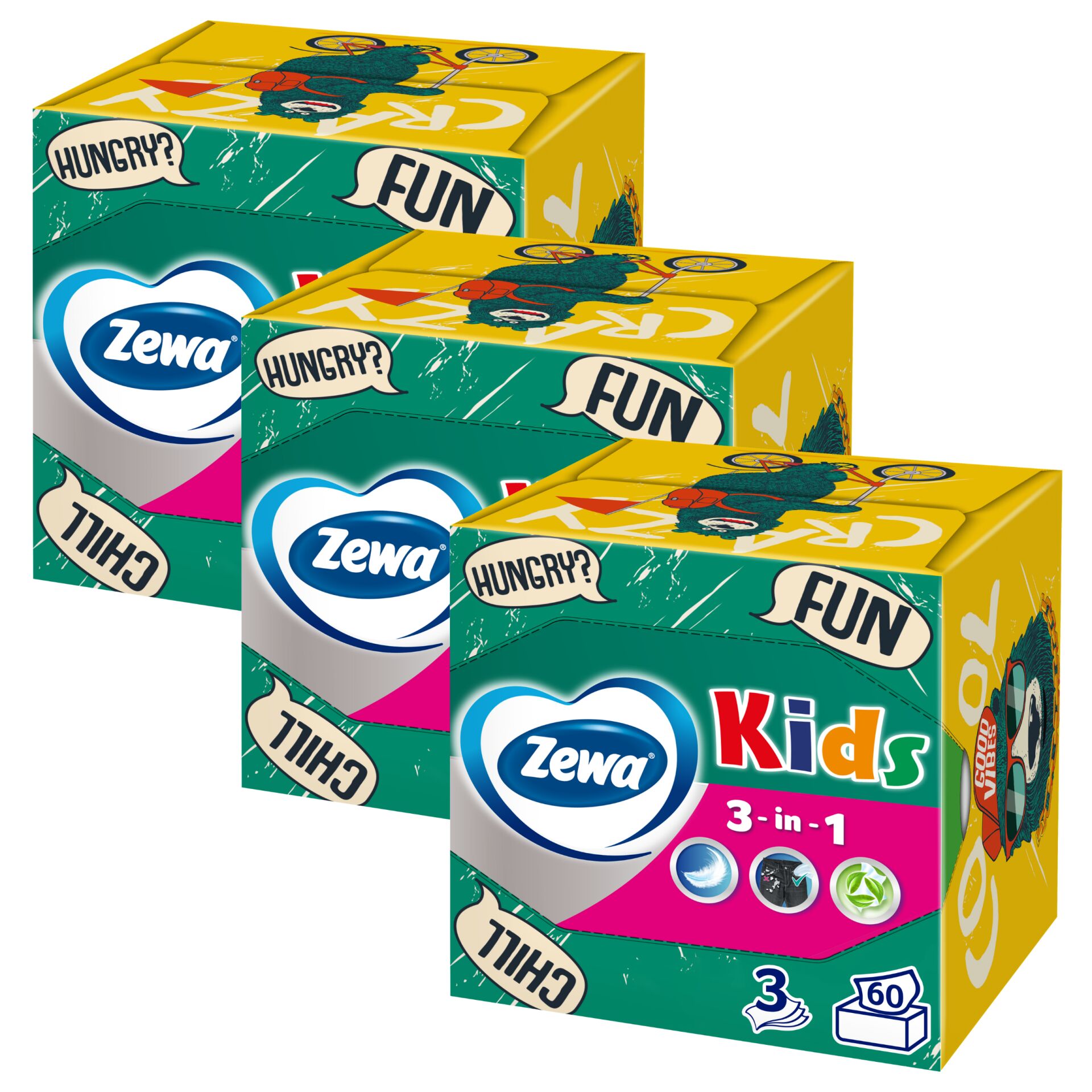 E-shop Zewa Kids nevoňavé 3-vrstvové papierové vreckovky 3x60ks