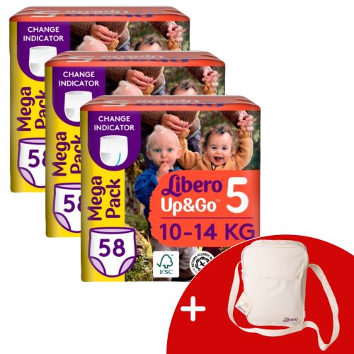 Libero Up&Go Junior 5-ös méret (10-14kg) 174 darabos bugyipelenka ajándék Libero táskával