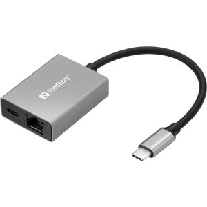 Sandberg USB-C Gigabit Adapter PD100W, ezüst, ethernet, tápellátás, USB-C ethernet adapter - Sandberg