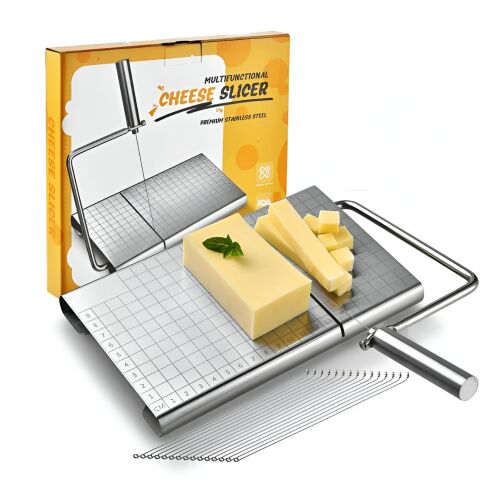 Krajalnica do sera Flippy ze stali nierdzewnej z 5 drutami wymiennymi i skalą pomiarową