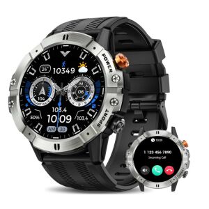 Intelligens órák férfiaknak, katonai okosóra Bluetooth-hívásokkal, vízálló fizikai aktivitásmérő pulzusszámmal, vér oxigénnel, alvásfigyelővel, 100 üzemmóddal