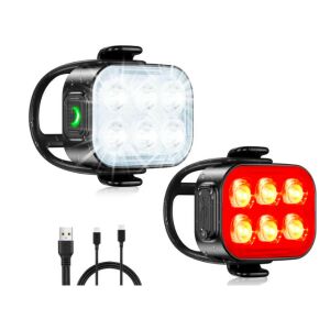 Elindor kerékpárlámpa készlet 6 LED-es, első/hátsó lámpa, USB újratölthető 500mAh akkumulátorral, 4 világítási mód, vízálló IPX65, ultravékony kialakítás, fehér/piros