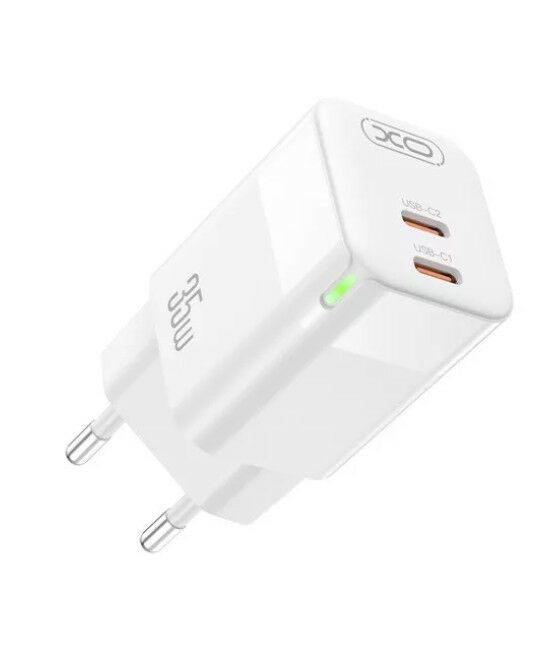 Sieťová nabíjacia hlava, adaptér, 2x USB-C (Type-C) porty, biela,