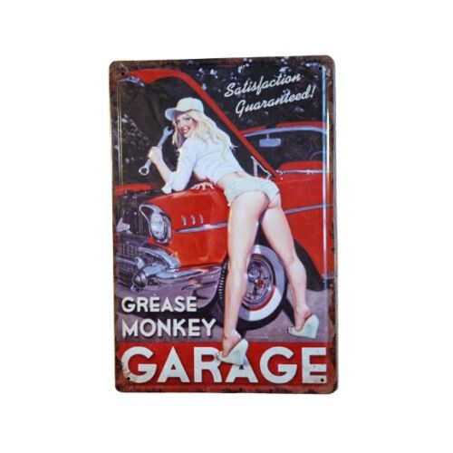 Vintage Dekor Fémtábla, dombornyomott, 'GARAGE Grease Monkey' felirat, retro hangulatú kialakítás, 20x30cm 119931637