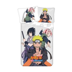 Set de lenjerie de pat Naruto Shippuden, cu Naruto, Sasuke și Sakura, husă de plapumă 140x200cm și feță de pernă 70x90cm - Lenjerie de pat