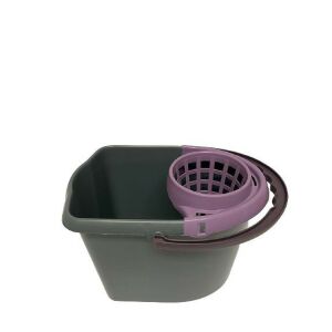 Szürke műanyag felmosó vödör lila csavarókosárral, 10 literes - Takarító Eszközök