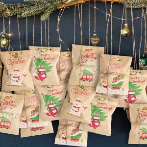 24 de bucăți, Pungi de hârtie retro de Crăciun cu autocolante Moș Crăciun Om de zăpadă Vulpe 119963054 - Calendare de Advent