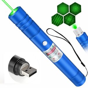 Professioneller grüner Laserpointer mit großer Reichweite, Lichtspiel, Akku, USB, für Büro- und Baupräsentationen blau