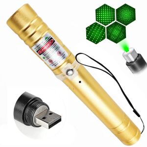 StartONTeam Laserpointer in Gold mit USB-Ladegerät, Sternkappe und Lanyard - Taschenlampen & Stirnlampen