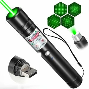 StartONTeam Indicator laser verde profesional cu încărcare USB, rază lungă de acțiune, capac stea, negru - Telecomenzi pentru prezentări