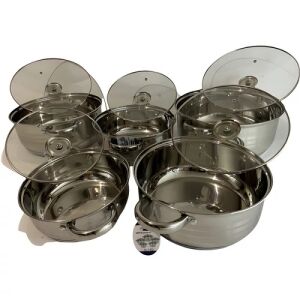 Set de vase din oțel inoxidabil Berghome Line 10 piese cu capace din sticlă - Veselă