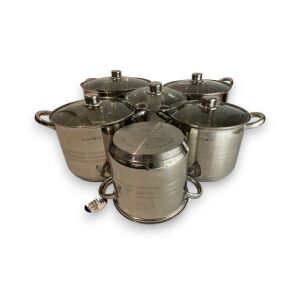 Set de oale din oțel inoxidabil Berghome Line 10 piese cu capace din sticlă, 28cm, 26cm, 24cm, 22cm, 20cm - Veselă