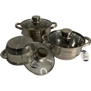 Set de vase din oțel inoxidabil Berghome Line 6 piese, BL-1221, 3 oale cu capace, 1,6L, 2,2L, 3,1L - Veselă