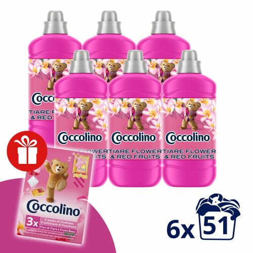 Coccolino Tiare Flower &amp; Red Fruits Koncentrat do płukania 306 prań 6x1275ml + Poduszka na perfumy Coccolino w prezencie