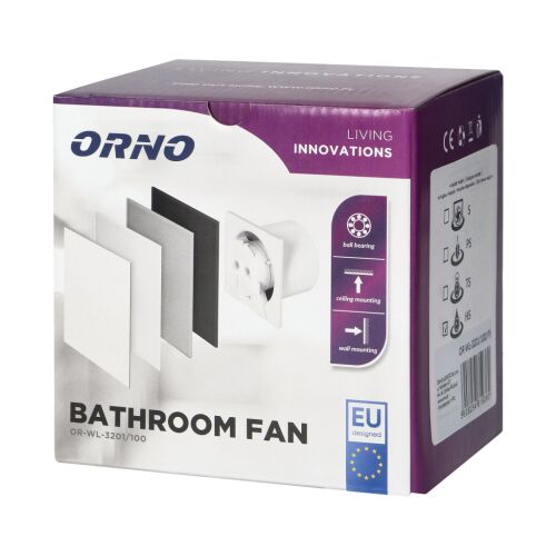Вентилатор за баня Orno, 100mm, бял, страничен изглед