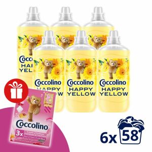 Coccolino Fresh & Soft Happy Yellow Weichspüler 6er-Pack mit gratis Duftsäckchen - Spülen
